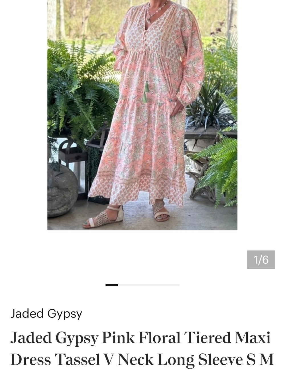 Jaded Gypsy Pink Floral Tiered Maxi Dress with V-Neck